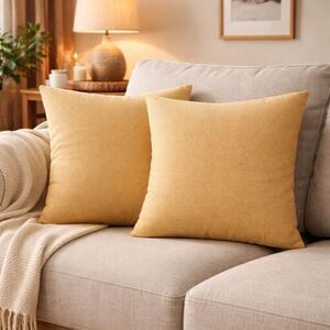 2pk Reversible Linen Cotton Blend 16" Square Throw Pillow Covers Yellow Mustard